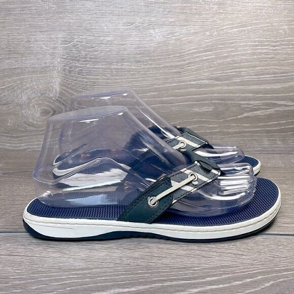 Sperry Shoes - Sperry Top Sider Seafish Women’s Sz 7M Blue Leather Nylon Thong Flip Flop Sandal